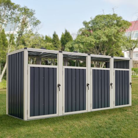 Mülltonnenbox Tarbek für 4 Tonnen Stahl verzinkt Anthrazit 121x292x82cm [en.casa]