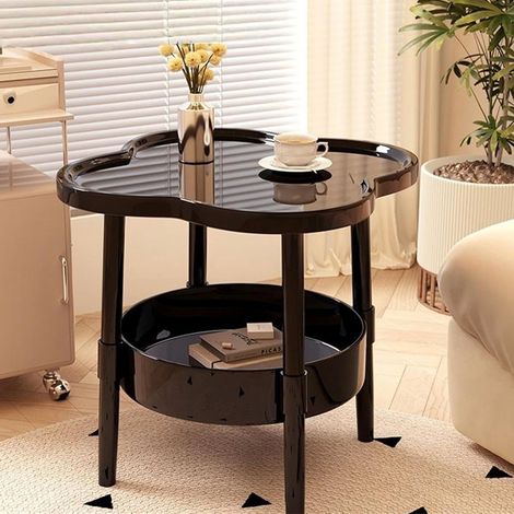 LOLLANDA Table d'appoint double plateau à motif nuage noir, table d'appoint avec étagère de rangement,table décorative, adaptée aux petits espaces. (1/5)