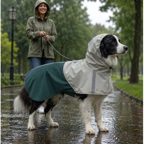 Manteau pluie chien 88x59 cm en faux cuir vert, réfléchissant, pour chiens moyens – MEUBLIV (1/5)