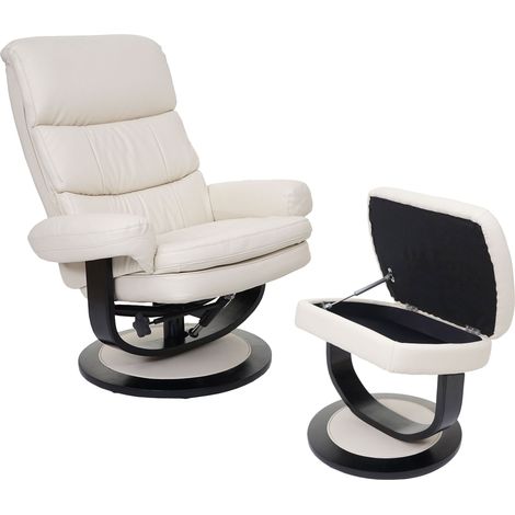 [NEUWERTIG] Relaxsessel HHG-627, Fernsehsessel TV-Sessel Hocker mit Staufach, MVG-zertifiziert Kunstleder creme