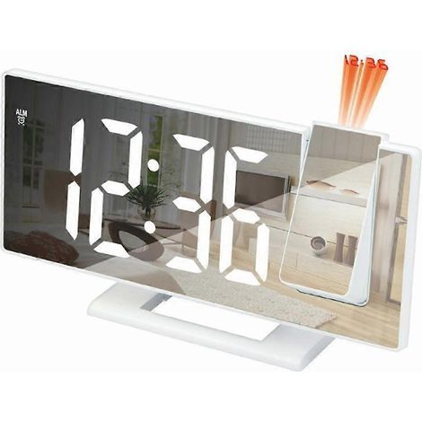 Réveil numérique multifonction à projection LED, alarme automatique photosensible - Blanc (1/5)