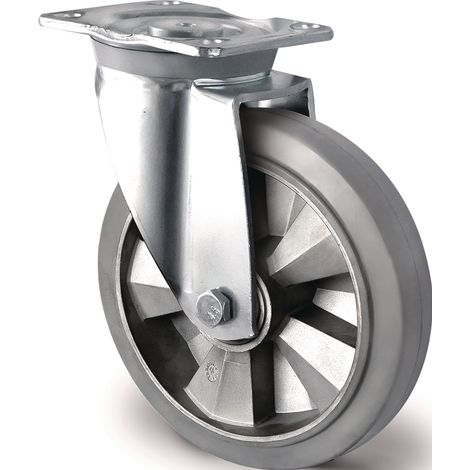 Roulette  pivotante  forte  charge  D.160mm  capacité  400kg  caoutchouc  élastique (1/2)