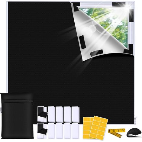 Portable 100% Store occultant, Rideau occultant sans percage pour Windows, Chambre à Coucher, d'enfant, loft, Caravane, avec adhésif Fort et velcro-300 x 145 - 145l 300L cm