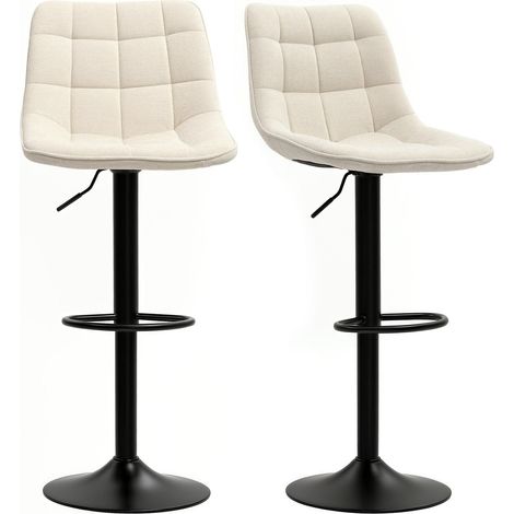 Barhocker 2er-Set, Gepolstert Barstuhl mit Lehne, Stahlgestell, Chenille-Optik, Höhenverstellbare Küchenstühle mit Fußstütze 360° Drehbar Tresenhocker für Küche, Wohnzimmer Beige