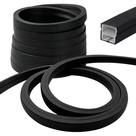 Profilé en silicone LED - 6 m - Canal diffuseur flexible - Rail LED de 12 x 12 mm - Pour panneaux acoustiques de 8 mm - Pour plafond, armoire, bar - Éclairage des panneaux acoustiques - Noir (1/5)