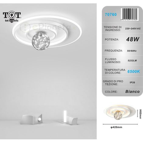 Plafoniera led 48w cerchio spirale bianco con sfera lampadario da soffitto design moderno tondo luce fredda