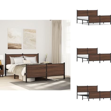 Metallbett ohne Matratze Braun Eichen-Optik 160x200 cm - Bettgestell - Bettgestelle - Bettrahmen - Bett (1/5)