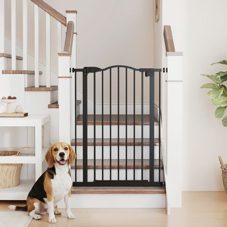 Barrière de sécurité pour chien extensible 74-80 cm fermeture automatique fixation par pression sans percer noir