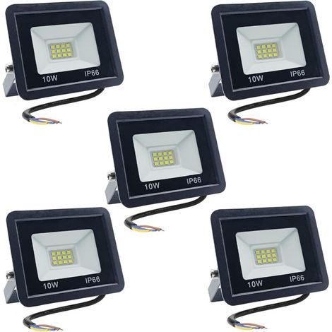Projecteur LED 10W LEDs Eclairage Exterieur 850LM IP66 Imperméable spot led exterieur Super Brillant Eclairage Extérieur Blanc Chaud 6500k Spot LED Extérieur pour Jardin, Patio, Garage, 5 Pièces