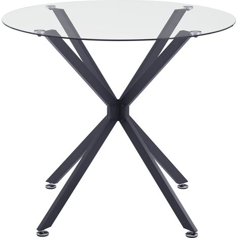 Tavolo da pranzo rotondo 80 cm in vetro temperato con gambe in metallo nero, per 1-4 persone (1/5)