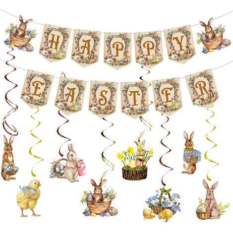 Osterhasen-Banner und Spiraldekorationsset (1/4)