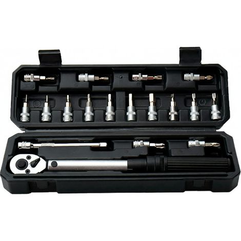 Clé dynamométrique double échelle 2-20 Nm, 1/4 pouce, 18 pièces, embouts préréglés, clé dynamométrique réglable pour la réparation de vélos et de voitures, avec coffret de rangement (1/5)