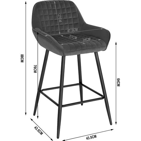 Woltu – Lot de 4 tabourets de bar – Hauteur d'assise 64 cm – Siège en velours gris foncé – Cadre en métal stable – Pour cuisine ou bar — vue 4