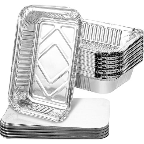 Packung mit 100 Aluminiumschalen mit Deckel – 850 ml – Einweg – mit Deckel – zum Grillen, Braten und Aufbewahren – 21 x 14 x 4 cm