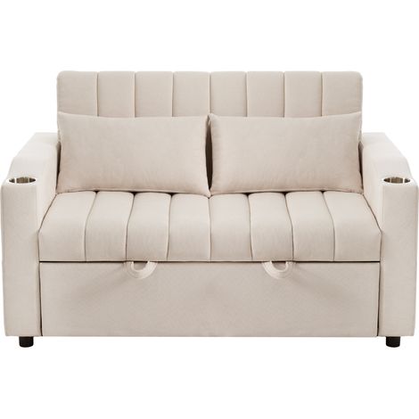 2-Sitzer Schlafsofa Beige mit verstellbarer Rückenlehne und Becherhaltern (1/5)