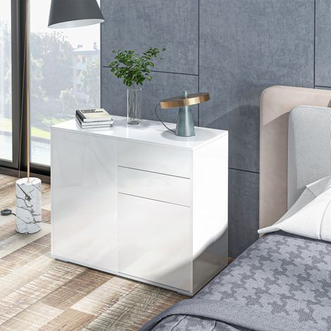 Kommode/Sideboard/Aufbewahrungsmöbel mit 2 Schubladen, 2 Türen und einem Einlegeboden, 79 x 36 x 74 cm, Hochglanzweiß