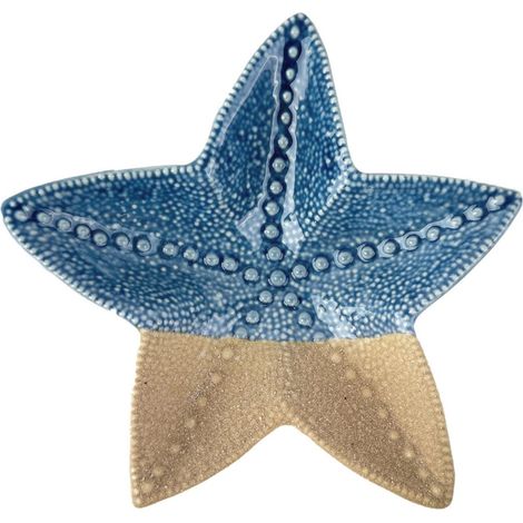 Blaues Keramik-Seestern-Dekorationstablett für Zuhause, maritimes Accessoire im maritimen Stil