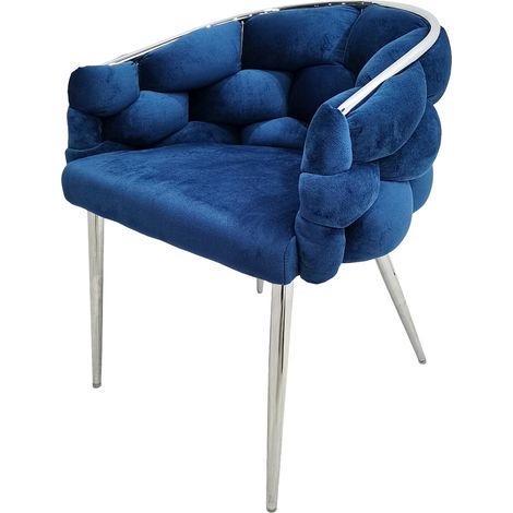 Set di 2 sedie Grace in velluto blu intrecciato con gambe nere (1/3)