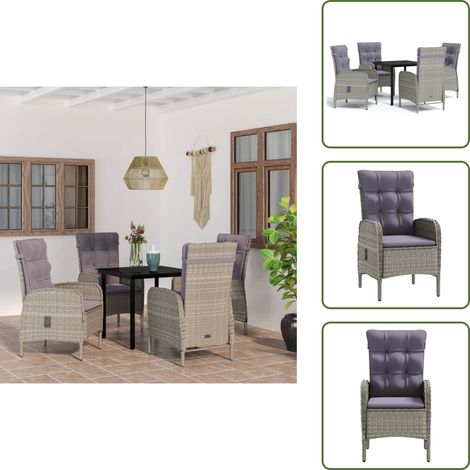 Mesa de jardín - vidaXL Juego de comedor para jardín 5 piezas con cojines gris y negro - Cojines para sillas