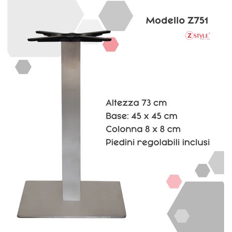 Basi per Tavoli in Acciaio Inox - ZStyle Z751: L45 x P45 x H 73 cm base tavolo, gamba tavolino , piede centrale, metallo, per catering bar ristoranti bistrot - basamento - per interno / esterno (1/4)
