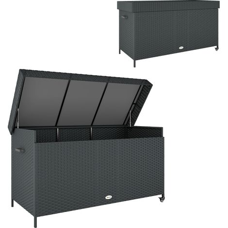 Outsunny 627 L Rattan Garden Storage Box with Gas Lift Lid and Wheels, Black (1/5)