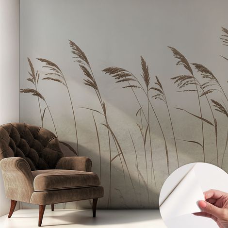 Tapete adhésive moderne pour salon et chambre à coucher Décoration rapide avec colle Herbes dans la brume 250x250 cm (1/5)