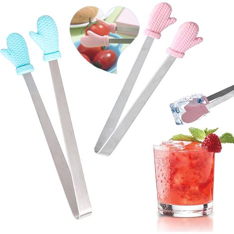 Lot de 2 pinces de service en silicone - Résistantes à la chaleur - Petites pinces à bonbons - Pinces de cuisine - Mini pince de service - En acier inoxydable - Pour barbecue, glaçons, collations (1/5)