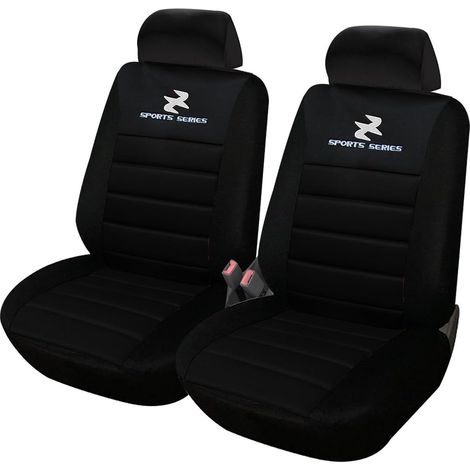 WOLTU 2X Fundas de Asiento para Coche Universal Delantero Cubierta para Asiento Automóvil sin Bolsa de Aire 100% Poliéster(Negro)