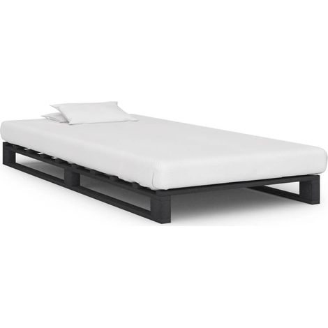 Lit simple pour adulte Cadre de lit - de palette Gris Bois de pin massif 100 x 200 cm BV113264 - BonneVie (1/5)