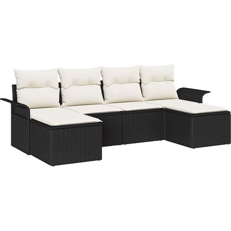 Garden Sofa Set with Cushion 6 pcs Black Poly rattan vidaXL