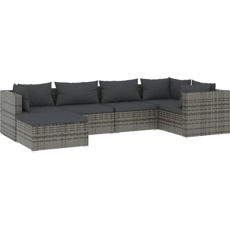 Salon de jardin 6 pcs,Mobilier de terrasse,Table et Chaise pour Relax avec coussins Résine tressée Gris -YZ944910 (1/5)