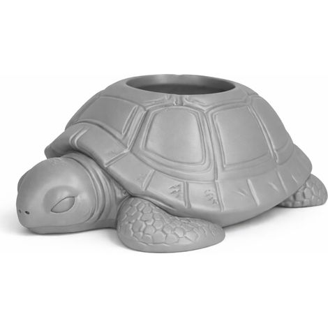 Pot de fleurs décoratif gris en forme de tortue, avec drainage, idéal pour les plantes grasses et les cactus. (1/3)