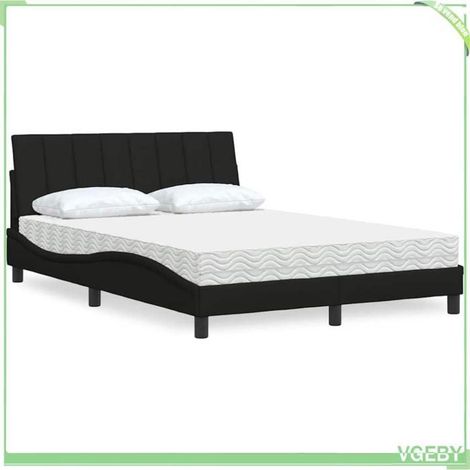 Lit avec matelas - Hanko - 140 x 190 cm - tissu noir - sommier à lattes inclus (1/5)