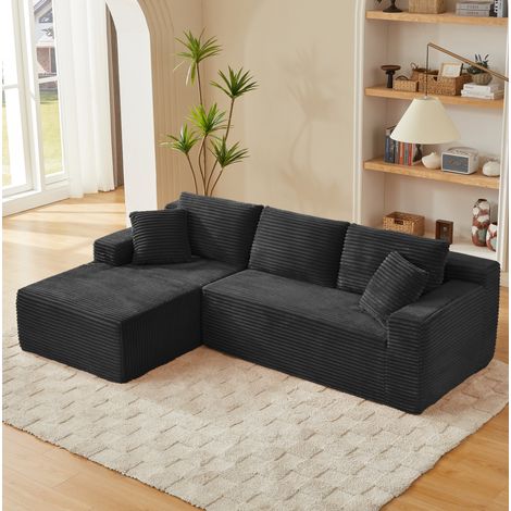 Canapé d’angle modulable en L noir, 252,5 x 163 x 65 cm, mousse à mémoire de forme (1/5)