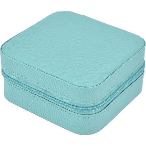 Tragbares Schmuckkästchen mit Reißverschluss, 4 Fächern, großem Stauraum, weichem Futter, Mini-Schmuckaufbewahrungsbox für Reisen, Eiblau (1/5)