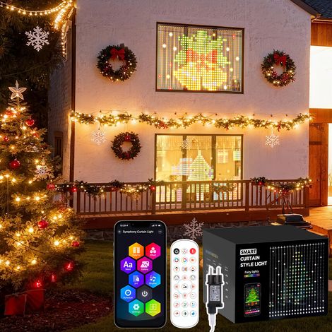 3x3m Rideau Lumineux Intelligent 400 LED IP44 Télécommande et Contrôle APP Mode musical Motifs DIY et Dynamique Filet Lumineux pour Décoration de Noël et Fêtes Mariages Décoration Intérieure (1/5)