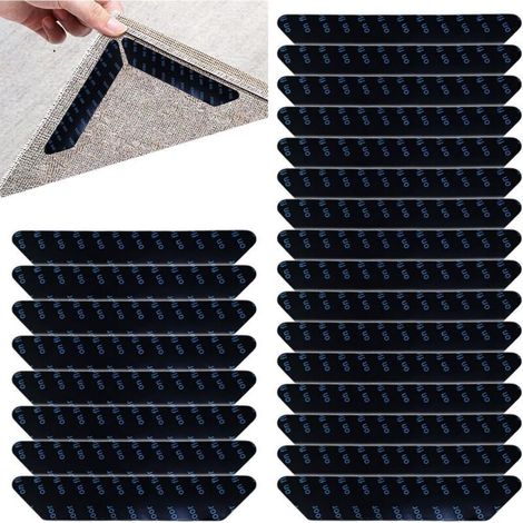 24Pièces Anti Derapant Tapis,Rug Grippers,Antiderapant Autocollants de Tapis,Réutilisable et Lavable Tapis Antidérapant,pour Planchers de Bois Franc,Carpettes et Tapis,Noir,130 x 25mm