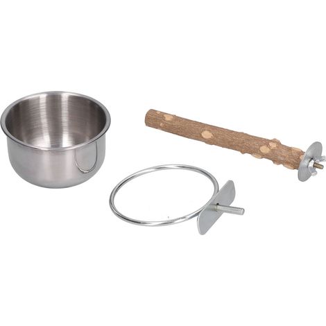 Tasses à Nourriture en Acier Inoxydable pour Perroquets avec Pince et Support (1/5)