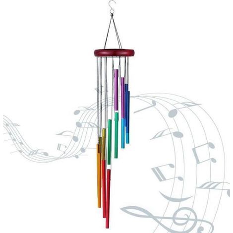 Decorative Wind Chime - 12 Multicolored Aluminum Tubes - 55 cm - For Outdoor Use (1/4)