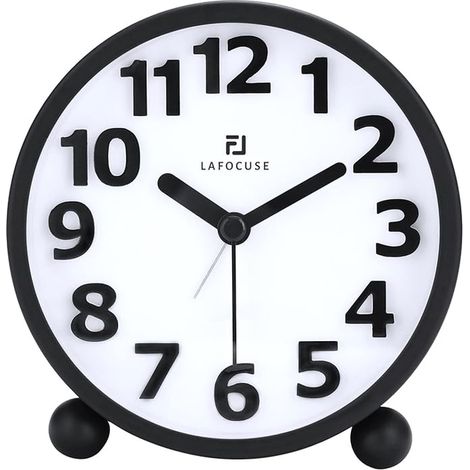 Réveil Matin Analogique Silencieux, Métal Noir Gros Chiffres 3D, Fonction Snooze, Lumière de Nuit, Horloge de Table sans Tic-tac Réveil de Chevet 10.5cm (1/5)