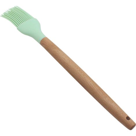 Pinceau en silicone - Manche en bois résistant à la chaleur - Beurre, sauce, marinade, grillades et pâtisserie (Vert menthe)