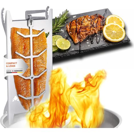 1 Porte-saumon Acier inoxydable Mécanisme serrage Rotatif 180° Barbecue Brasero (1/5)