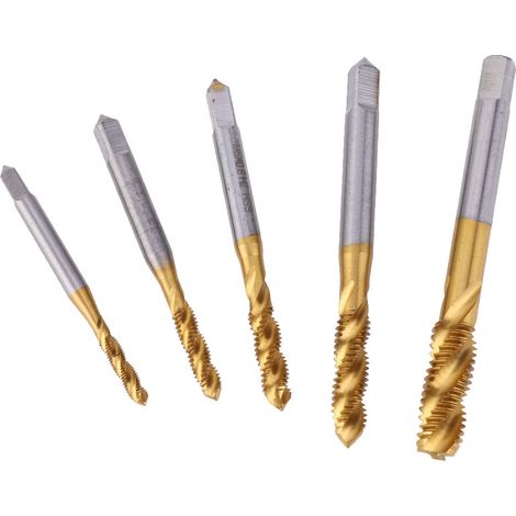 Kit de 5 tarauds à goujure M3-M8 en acier rapide (HSS) plaqué titane (1/5)