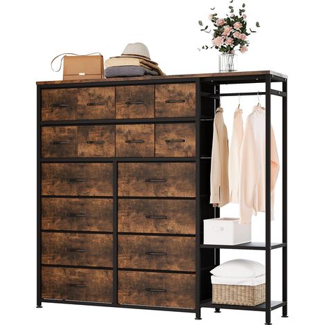 Commode 16 tiroirs avec penderie et étagères – Rangement en tissu pour chambre, dressing, entrée – Motif Tigre (1/5)