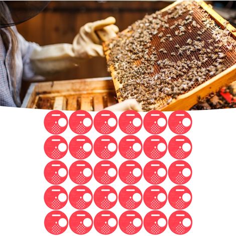 Packung mit 30 runden Bienenstockeingangsscheiben aus Kunststoff, rotes Imkerzubehör (1/5)