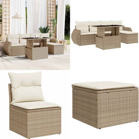 6-tlg. Garten-Sofagarnitur mit Kissen Beige Poly Rattan - Gartenmöbel Set - PE-Rattan Möbel - Outdoor Lounge - Gartenlounge - Terrassenmöbel - Home & Living (1/5)