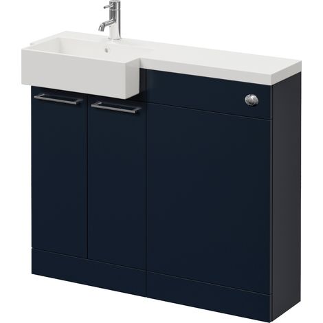 Napoli 250 Deep Blue 1000mm 2 Door Vanity Unit Toilet Suite with Left Hand Square Rico Semi Recessed Basin - 1000mm - Chrome 160mm HandleWithout Kingston Toilet Pan
