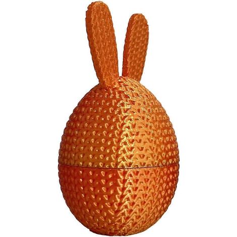 Œuf de Pâques imprimé en 3D (1 pièce, rouge et doré) pré-rempli avec un lapin à l'intérieur d'un panier de Pâques (1/5)