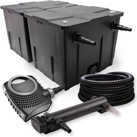 SunSun Komplettset: CBF-350B Teichfilter bis 60000 L Teichfilteranlage als Durchlauffilter, NEO7000 SuperEco Teichpumpe 7000l/h 50W, CUV-324 Teichklärer UVC Klärer mit 24W, 25m Teichschlauch 25 mm