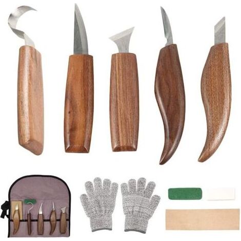 10Pcs Outils Sculpture sur Bois en Acier Carbone Ensemble d'outils de Sculpture sur Bois avec Couteau à Crochet Couteau à Découper Professionnels Outils de Gravure en Bois pour Travail du Boisdengyank (1/5)